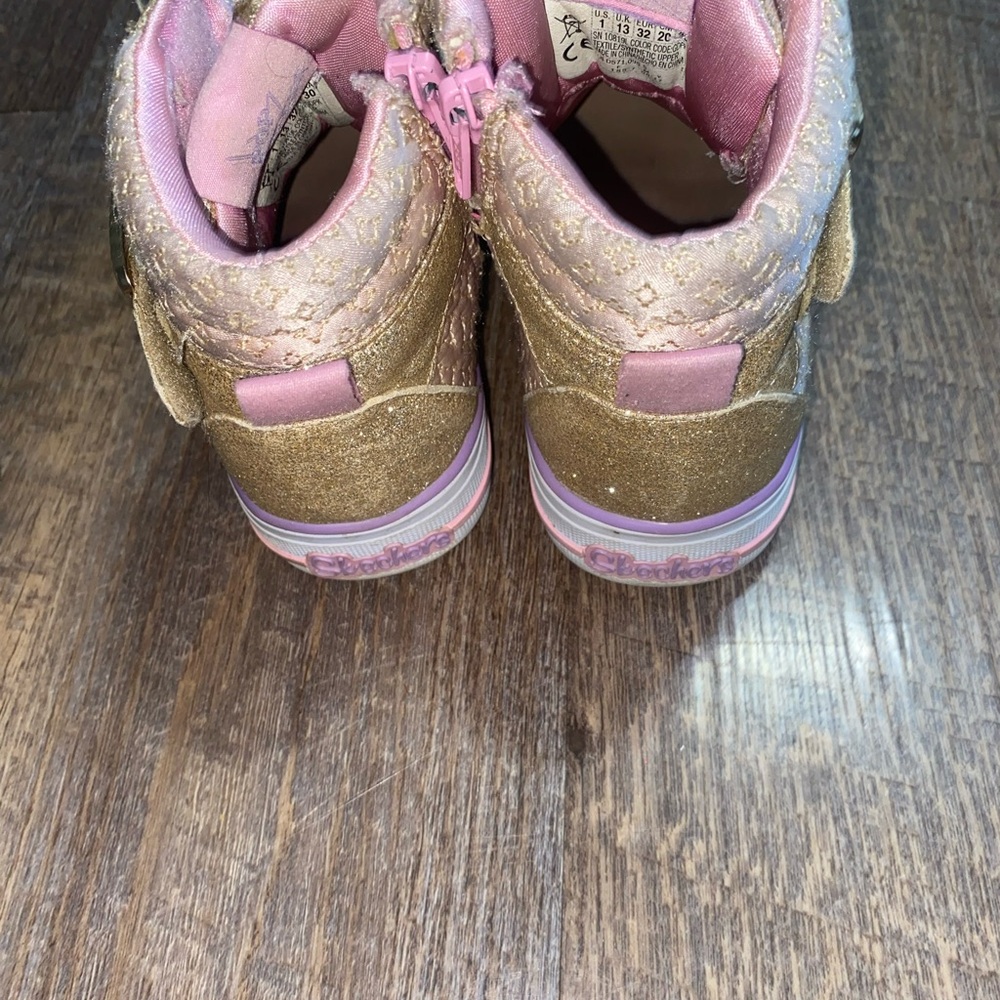 GUC girls Skechers Twinkle Toes Kids Sneakers - Gold and Pink size 1 - Picture 7 of 13